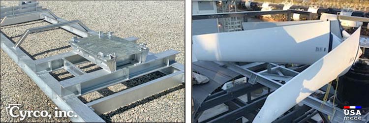 Cyrco metal fabricates custom mechanical equipment supports for cooling tower fans, gearboxes, cross over pipes, and mechanical equipment parts