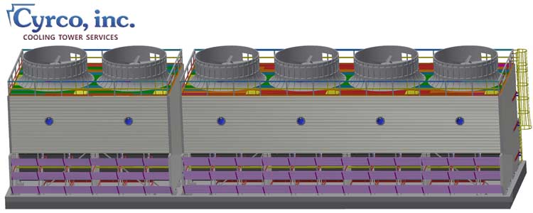 Counterflow Field Erected Cooling Tower Engineered CAD Line Drawing