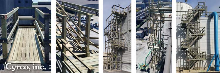 Field Erected Cooling Tower Pressure Treated Lumber Stairs, Multilevel Wooden Staircases