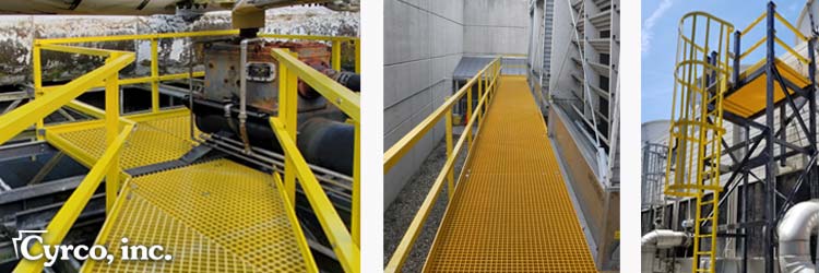 FRP grate mechanical and plenum walkway platforms for field erected cooling towers