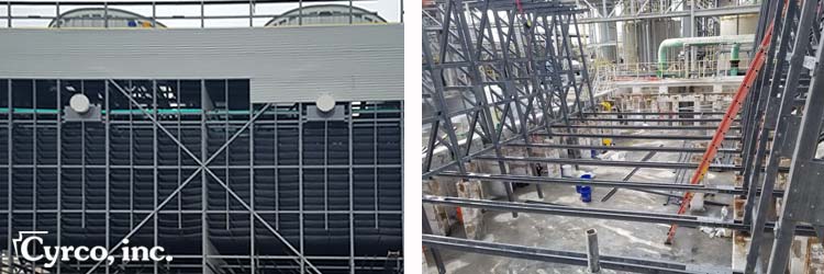 FRP fiberglass composite square tubed structural framing for cooling tower construction
