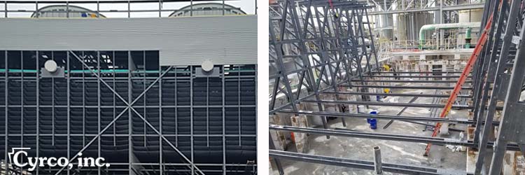 FRP fiberglass composites square tubed structural framing for cooling tower construction