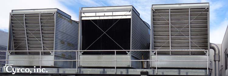 Rebuilt metal factory assembled cooling tower - new fill media, metal casing panels, hot water basins, and fan assembly